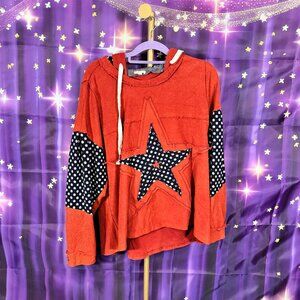 POL Clothing - Star Hooded Top with Mixed Matrerial - Red, Blue - L